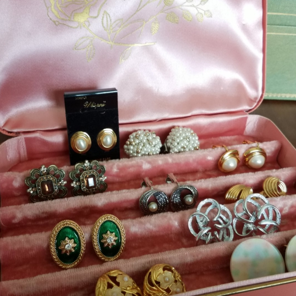Vintage Jewelry Box Full of Clip on Earrings